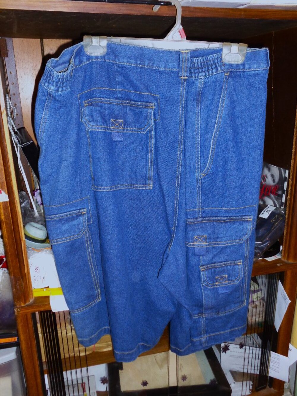 NEW KINGSIZE 48 BIG JEAN SHORTS-6 POCKETS,ELASTIC SIDES,LOOPS,METAL ZIPPER,ETC